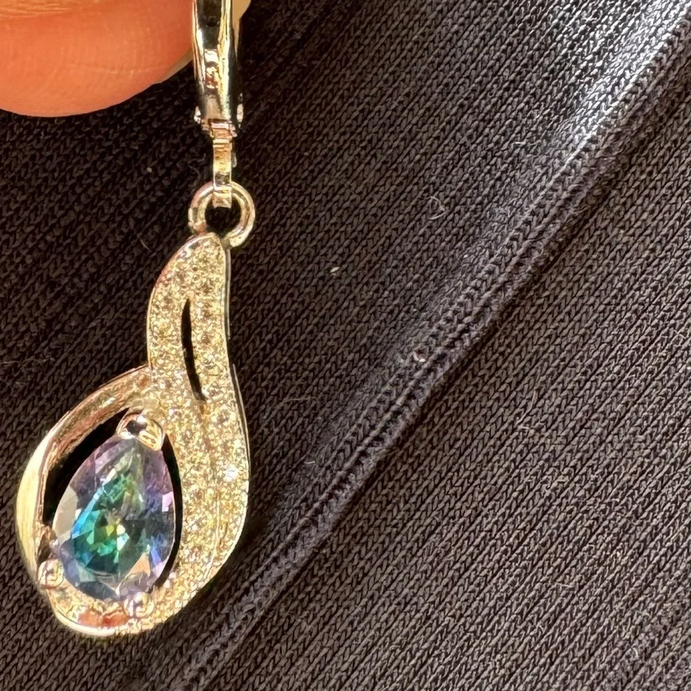 Mystic Rainbow Crystal Teardrop Dangle Earrings Silver Tone